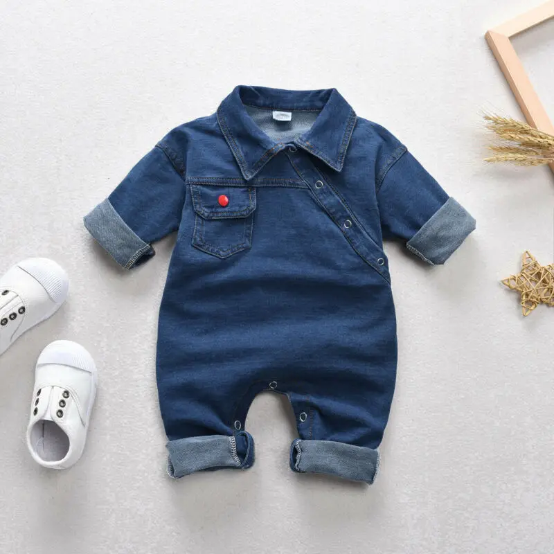 

0-4Y Toddler Kids Baby Girl Spring Autumn Long Sleeve Denim Romper Jumpsuit Playsuit Outfits Children Clothes