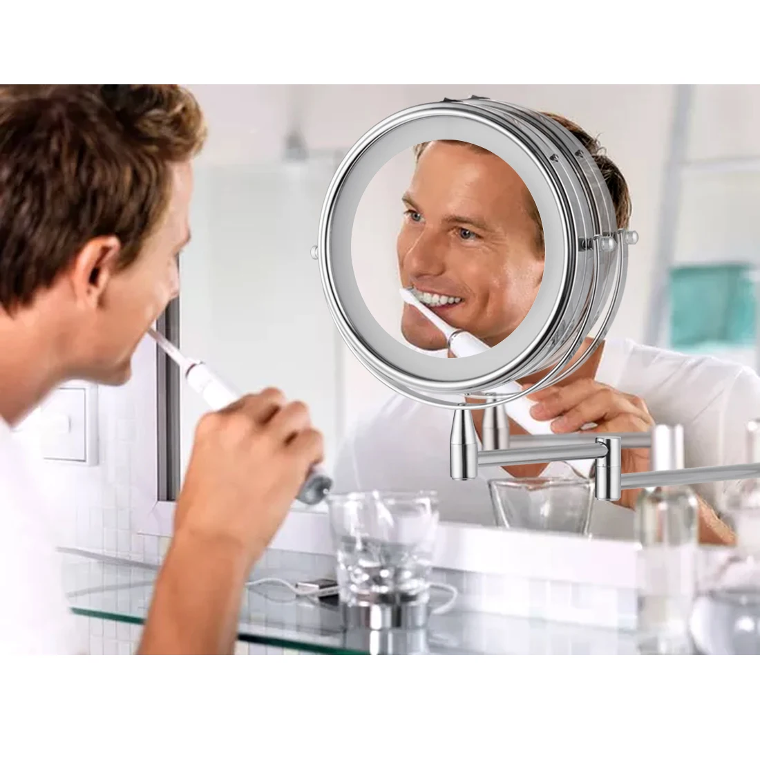 Smartloc 5x увеличительное светодиодный светильник для бритья, настенное зеркало для ванной, косметическое зеркало для макияжа, косметическое зеркало