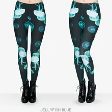 Новые женские модные 3D забавные длинные узкие штаны женские леггинсы из полиэстера черного/синего/зеленого/розового цвета с принтом Медузы