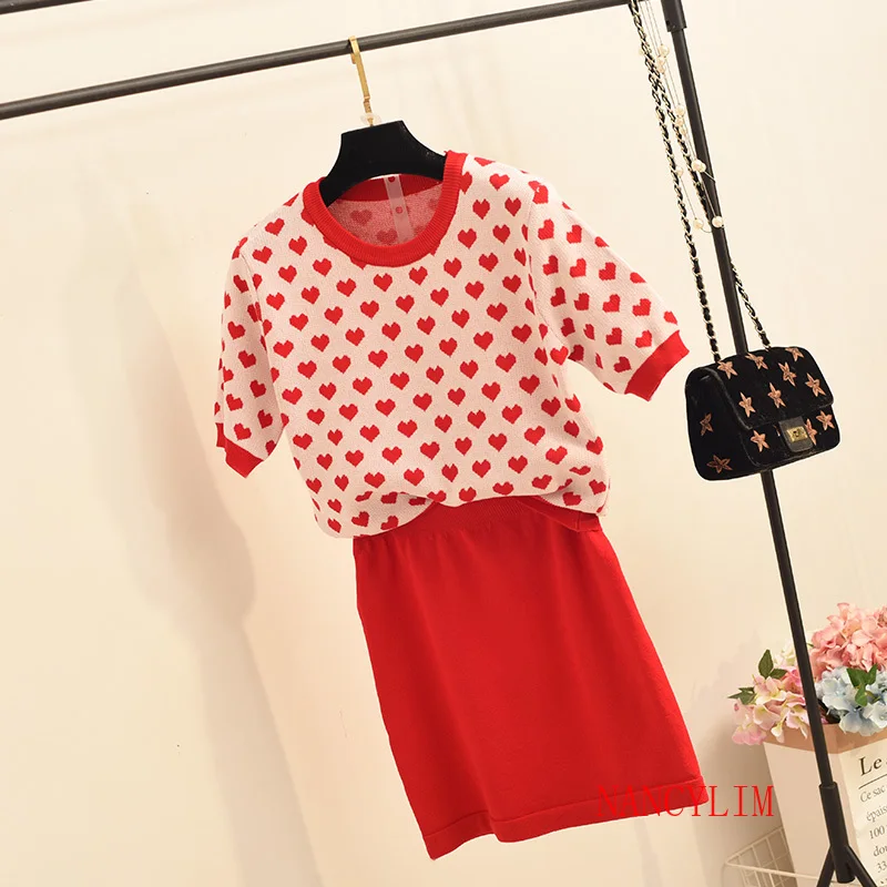 

Skirt Set Women 2019 New Two-piece Suit Women Cloth Sets Net Red Jacquard Slim Thin Knitted Top+sexy Knit Skirts Girls Skirt Set