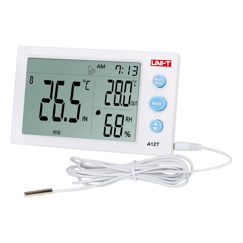 Kopen UNI T A12T Digitale Thermometer 10 50 (14 ~ 122F) Hygrometer Temperatuur vochtigheidsmeter Wekker