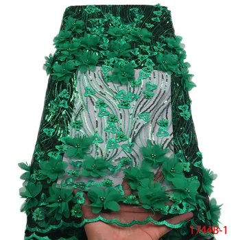 

Wholesale 2020 Latest Green African French Net Lace Fabric African Tulle Lace with 3D Flowers Fabric for Wedding dress APW1744B