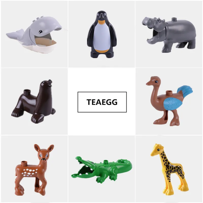 

Big Size Building Blocks Animal Accessories Model Figures Whale Hippo Sea lion Penguin Compatible With Duploed Toys Kids Gifts