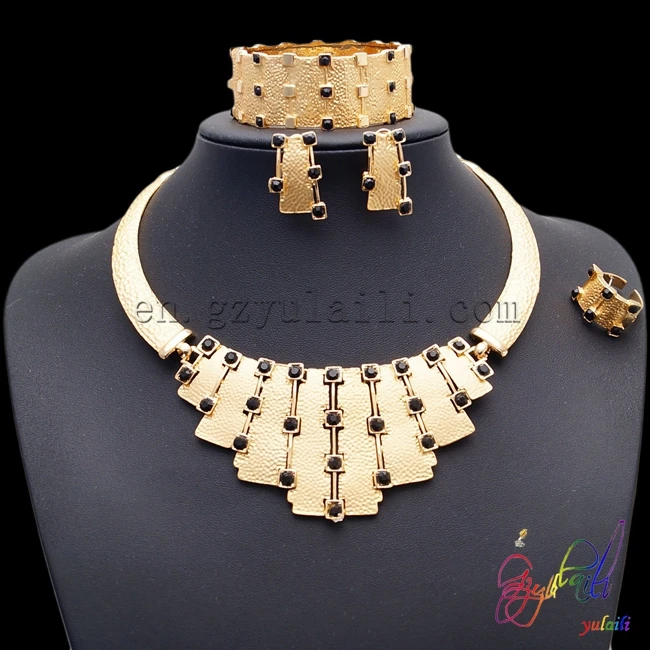 

2016 European big rounded necklace and rings jewellery sets for women good quality gold color with crystal jewellery sets