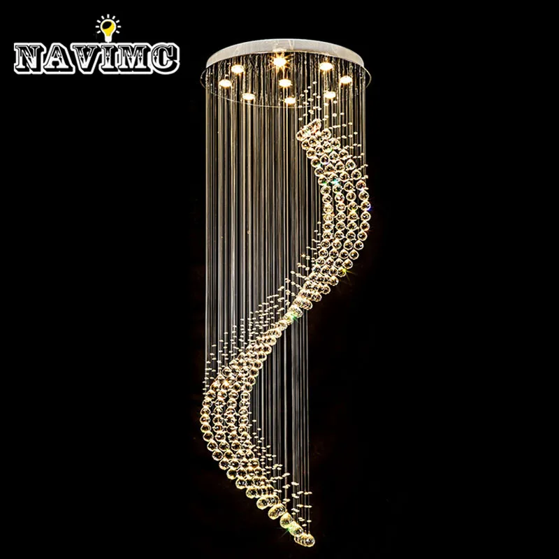 Modern Spiral K9 Crystal Chandelier Lighting for Stair Duplex Ceiling Pendant Lamp for Dining Room Living Room Bedroom 110-240v