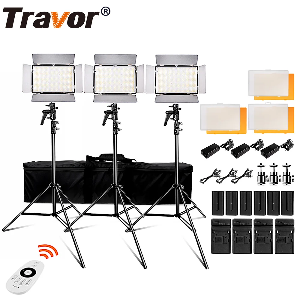 Travor TL-600S 2,4G комплект светодиодный видео светильник/Студия 3200 K-5500 k CRI95+ 6 шт. батарея+ 3 шт. светильник+ адаптер питания переменного тока