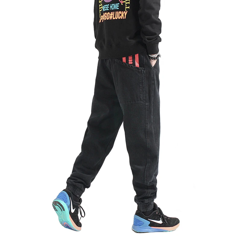 

American Streetwear Fashion Men Jeans Black Loose Denim Cargo Pants Stripe Printed Harem Jeans Hip Hop Jeans Men Joggers Pants