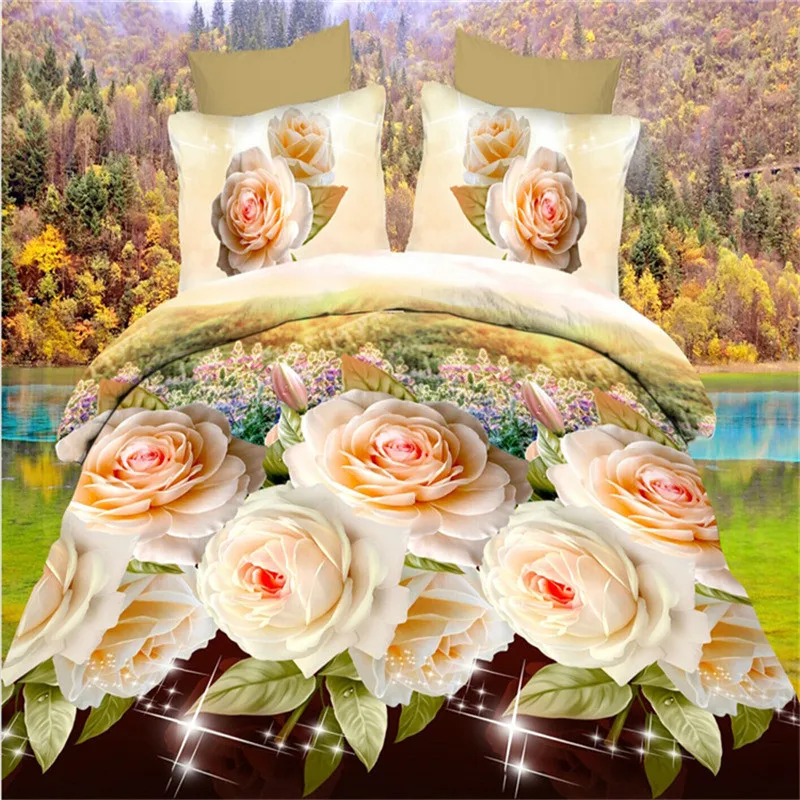 

Plant Rose Flower Polyester Cotton 3D Bedding Set Duvet Cover Bed Sheet Pillowcase 3/4pcs Full King Size Multicolor Bed Clothes