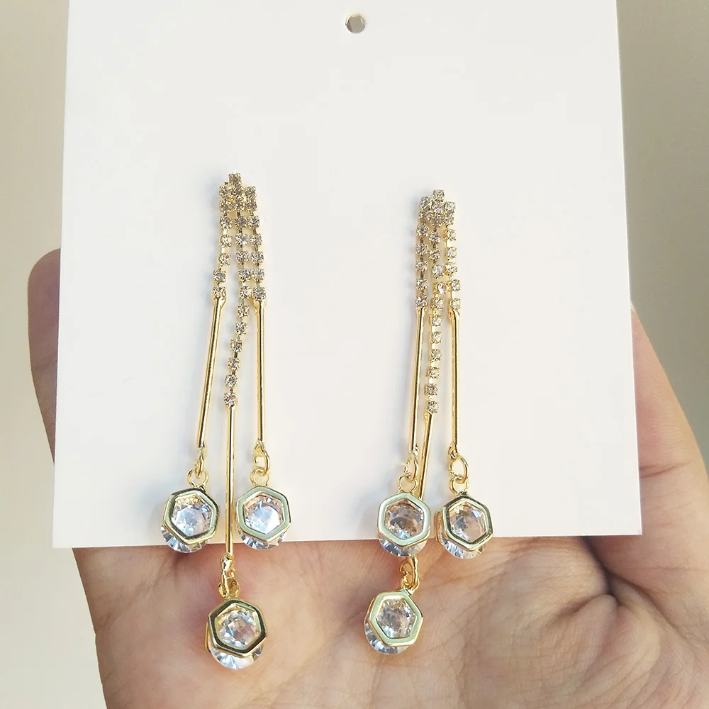 

Hexagon Zircon Drop Earrings Chandelier Long Tassel Earrings Geometric Tassel Crystal Dangle Earrings Korean Women Jewelry Gifts