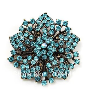 

Vintage Bronze Plated Blue Rhinestone Crystal Diamante Flower Pin Brooch
