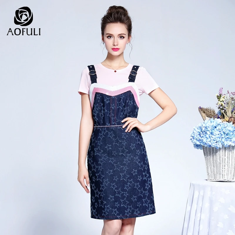 AOFULI L-3XL 4XL 5XL женское летнее платье костюм из двух предметов Женский комплект со