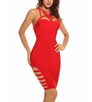

4 Color Bandage Sexy Dress Top Quality Hollow Out Bodycon V-Neck Night Club Dress Summer Dress