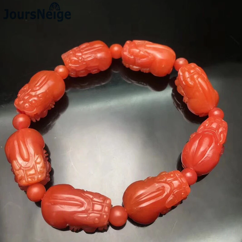 Fine Red Natural Stone Bracelets Carved Pixiu Beads Bracelets Lucky for Women Men DIY Meaning Lucky Life Fashion Animal Jewelry