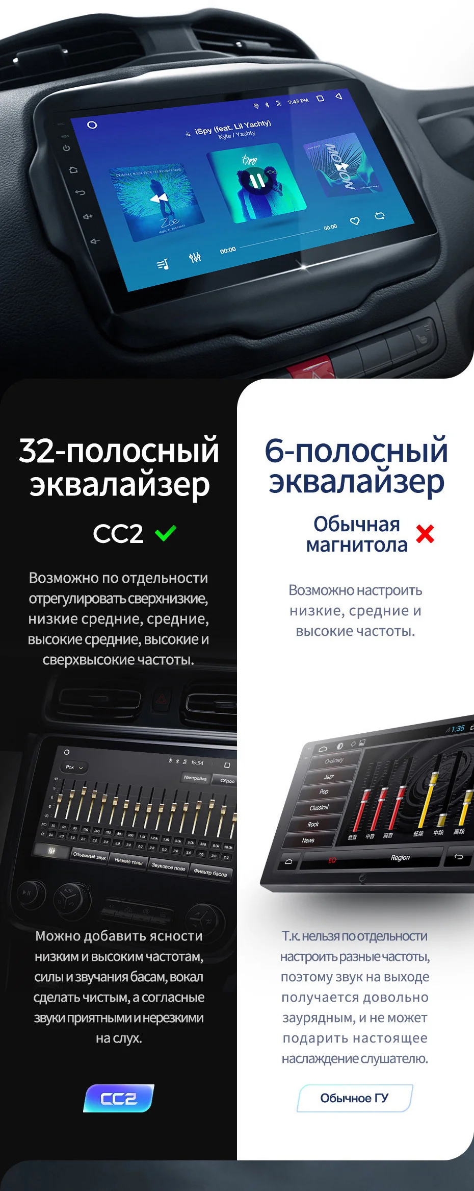 TEYES CC2 Штатная магнитола для Джип Чероки 5 Jeep Cherokee 5 KL Android 8.1, до 8-ЯДЕР, до 4+ 64ГБ 32EQ+ DSP 2DIN автомагнитола 2 DIN DVD GPS мультимедиа автомобиля головное устройство