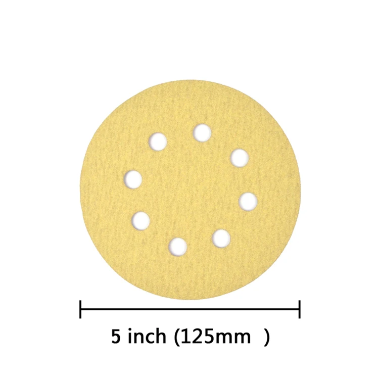 POLIWELL 10 шт. 5 дюймов 8 отверстий песчаная бумага 125 мм 60~ 1000 зернистая желтая шлифовальная бумага шлифовальные диски для крючка и петли фестол шлифовальный станок