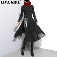 LIVA GIRL/Новинка года; Осенняя однотонная черная плиссированная юбка с высокой талией; свободная юбка с разрезом; модная женская юбка