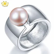 Hutang Big Band Pink Freshwater Cultured Pearl Solid 925 Sterling Silver Rings For Women Fine Jewelry