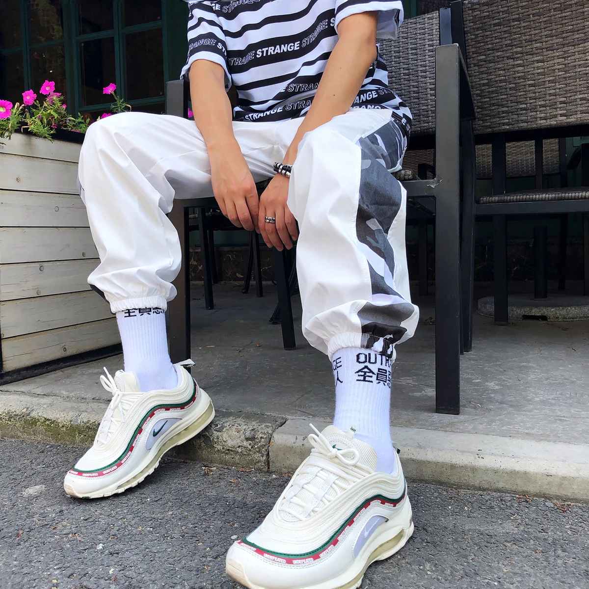 Fashion Casual Men's Cropped Trousers Spring And Autumn New S-2XL Loose Beam Pants Black And White Personality Youth Popular