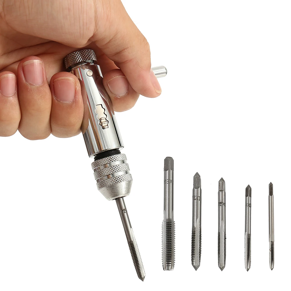 5Pcs/set Adjustable M3 M8 T Handle Ratchet Tap Wrench Machinist Tool Screw Thread Plug Tap