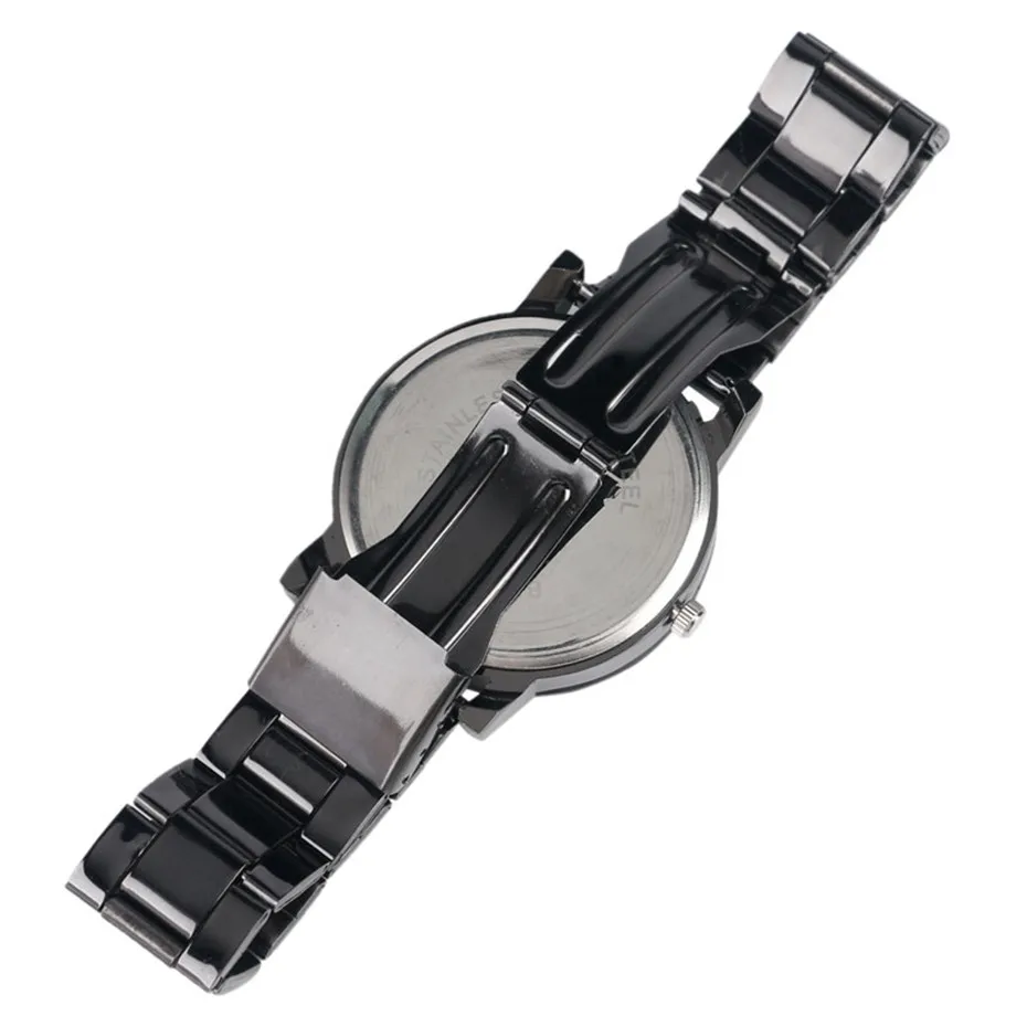 Kevin 2017 Creative Watches Sun Day Night Moon Dial Wave Black Stainless Steel Quartz Men Wristwatch Casual Women Relogio Clock (6)