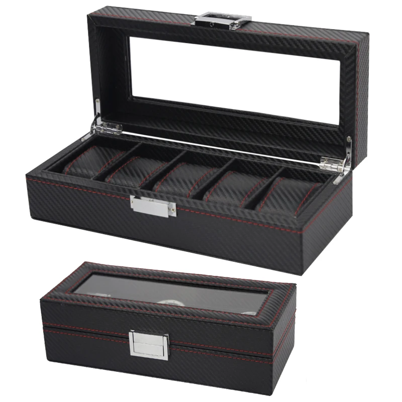 

2019 Luxury 5 Grids Handmade Carbon Fiber Watch Box Watch Case Clock Box Time Box for Watch Organizer