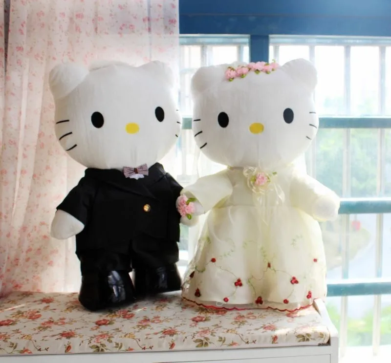 1 пара игрушек hello kitty, свадебные подарки для пары, hello kitty, кошка, мягкие плюшевые игрушки, мягкая кукла, подушка, подарок на день рождения 22-30 см