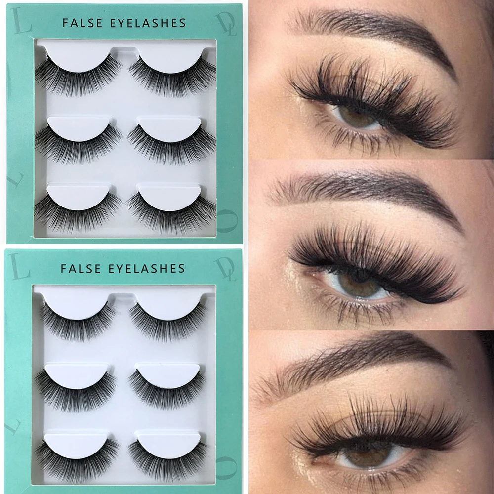 

3 Pairs 3D Faux Mink Hair False Eyelashes Criss-cross Wispy Cross Fluffy 25mm Lashes Extension Handmade Eye Makeup Tools