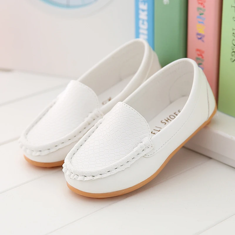 

White Yellow Black Children Little Girl Boy Flats Leather Shoes For Girls School Slip-On Casual Sneakers Shoes New 2018 Autumn