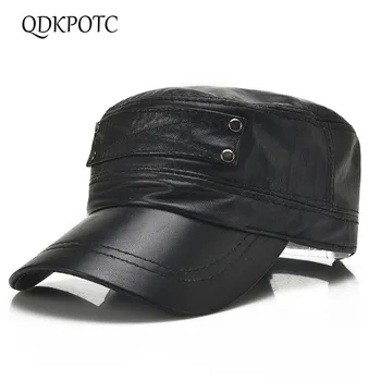 

QDKPOTC 2018 Real Sheepskin Hat Middle-aged Men's Spring Autumn Outdoor Flat Top Hat Single Layer Thin Section Sheepskin Hats