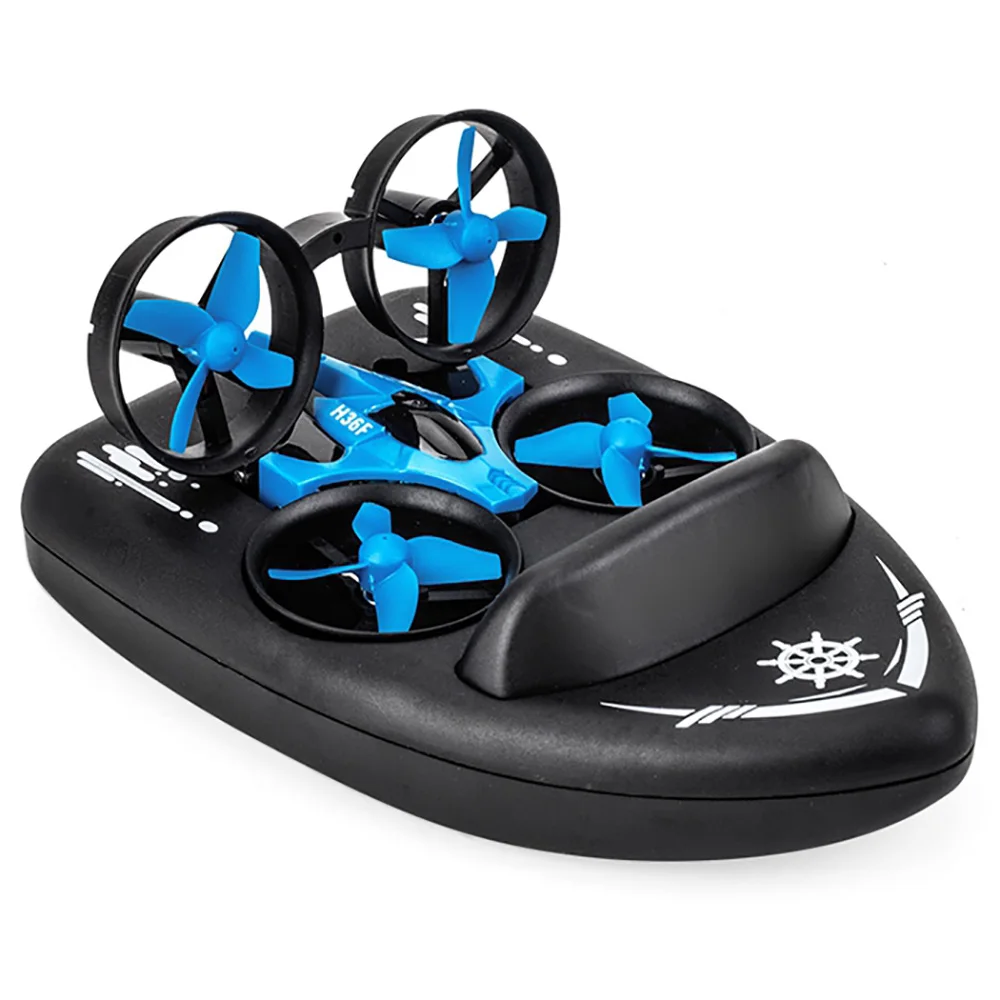 JJRC H36F H36 3-в-1 мини-Дрон вертолет воды гоночный катер на воздушной подушке Land дистанционного управления для квадрокоптера RC H36 обновления игрушки для детей, подарок - Цвет: JJRC H36F Blue