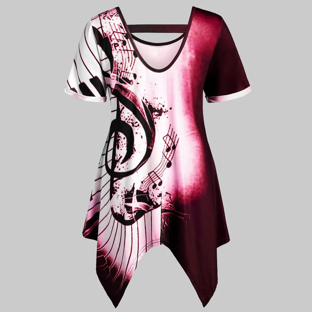 

T-Shirt Plus Size Musical Notes Butterfly Print Long Sleeve Women Casual Loose Tops Asymmetrical T Shirt Women Clothing#ss