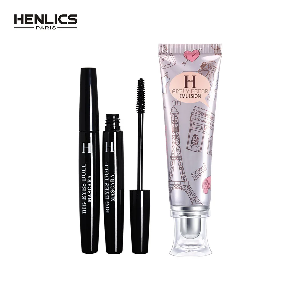 

HENLICS 2pcs/lot Curled Lashes Black Mascara Waterproof Curling Tick Eyelash +Make up primer