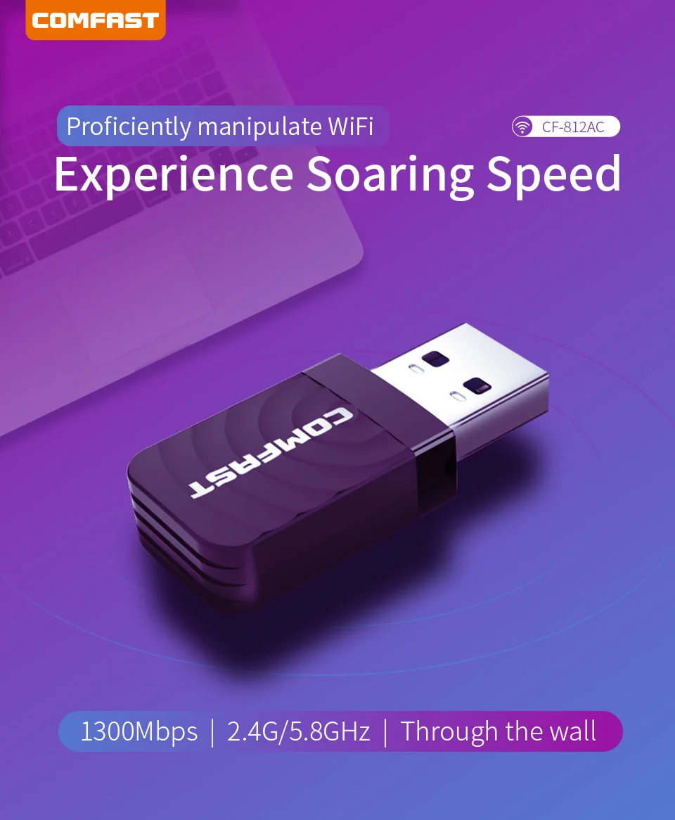 COMFAST CF-812AC Gigabit Wireless USB Wifi Adapter AC 1300Mbps Wi-fi Adapter 2.4G 5G Network Card Antenna PC Wi fi Lan Receiver