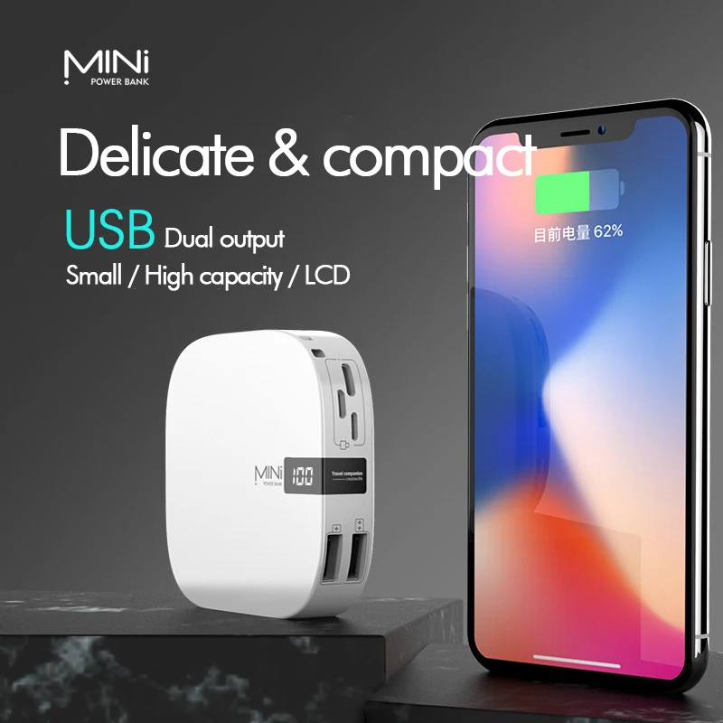 Дешево 10000 мАч Мини повербанк банк питания type C быстрое Входное Powerbank Цифровой дисплей портативное зарядное устройство с дисплеем двойной USB быстры...
