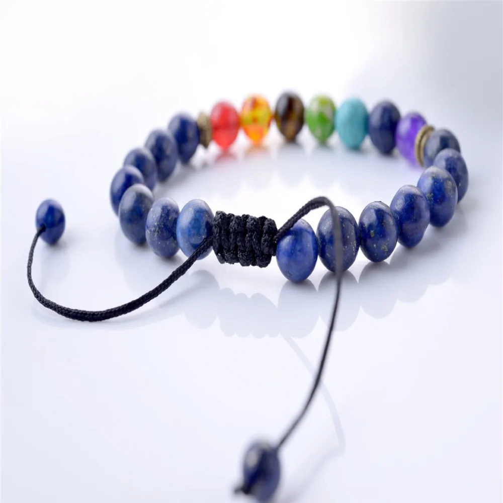 

1pcs Seven Chakra Energy Natural Stone Hand String Natural Lapis Men and Women Adjustable Braided Yoga Health Bracelet