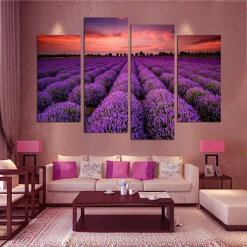 

4 Piece Free Shipping Modern Wall Art Home Decoration Purple Lavender Large Living Room Oil Painting Pictures on Canvas Prints
