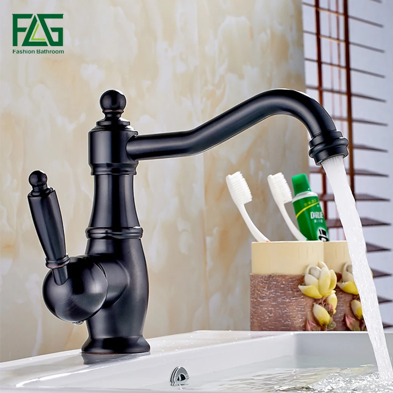 

FLG Black Antique Bathroom Basin Faucet brass bathroom faucets single handle Hot and Cold Water Tap Deck Mounted Mixer Tap