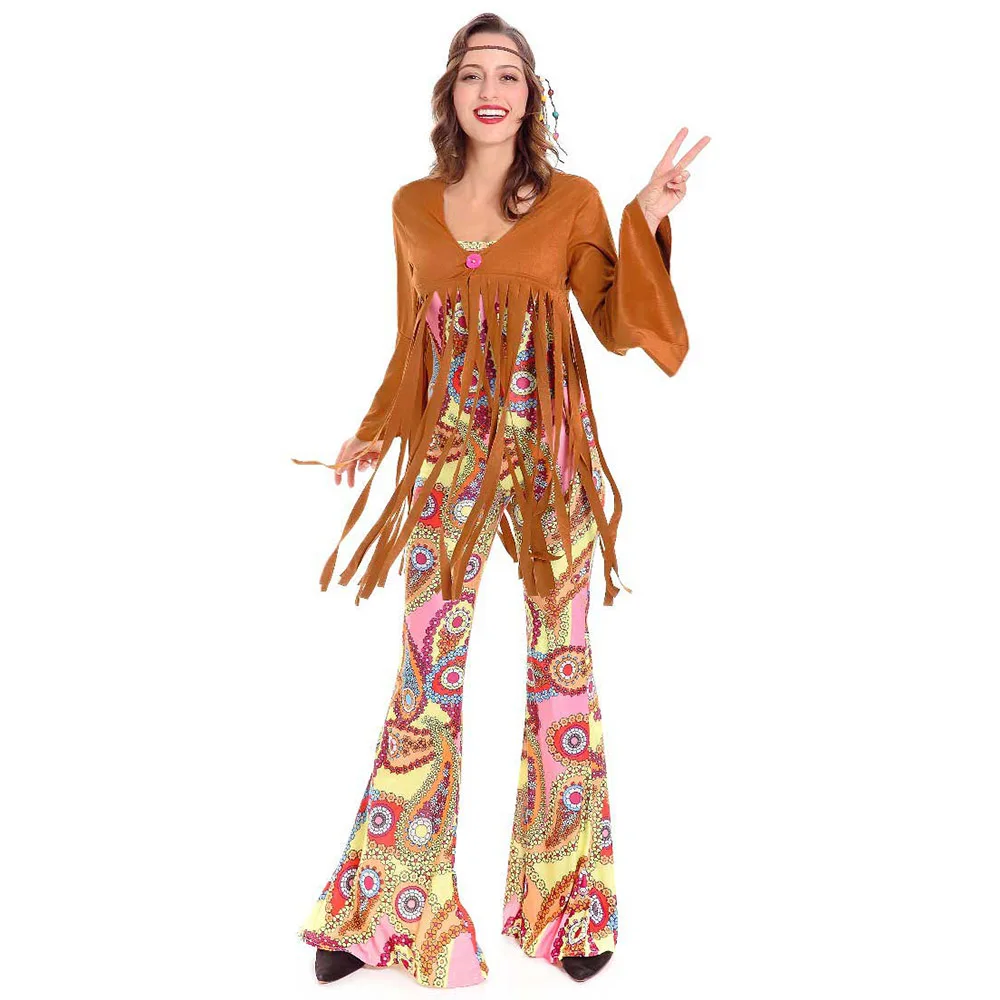 Ladies Hippie Costume Adult 60s 70s Tassel Hippy Fringed Costume ...