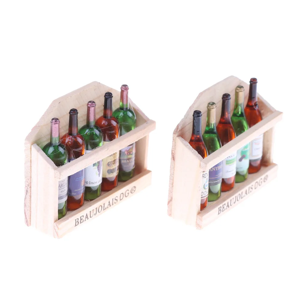 5/2 шт./компл. кукольный домик мини 1:12 миниатюрный Еда бутылок вина в деревянной чехол напитки Кухня аксессуары