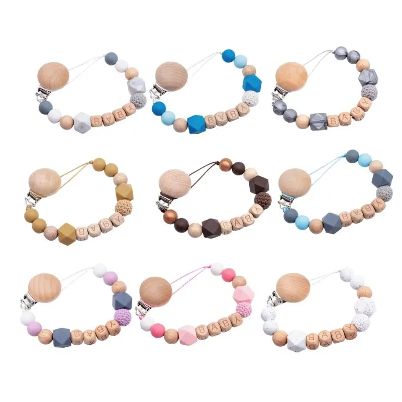 

New Baby Pacifier Chain Clip Handmade Silicone Pacifier Chains Safe Teething Chain Baby Teether Pacifier Clips Holder