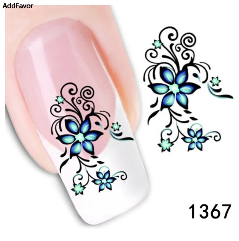 AddFavor 3PCS Flower Design Nail Art Sticker Water Transfer Nail Sticker Decal French Manicure