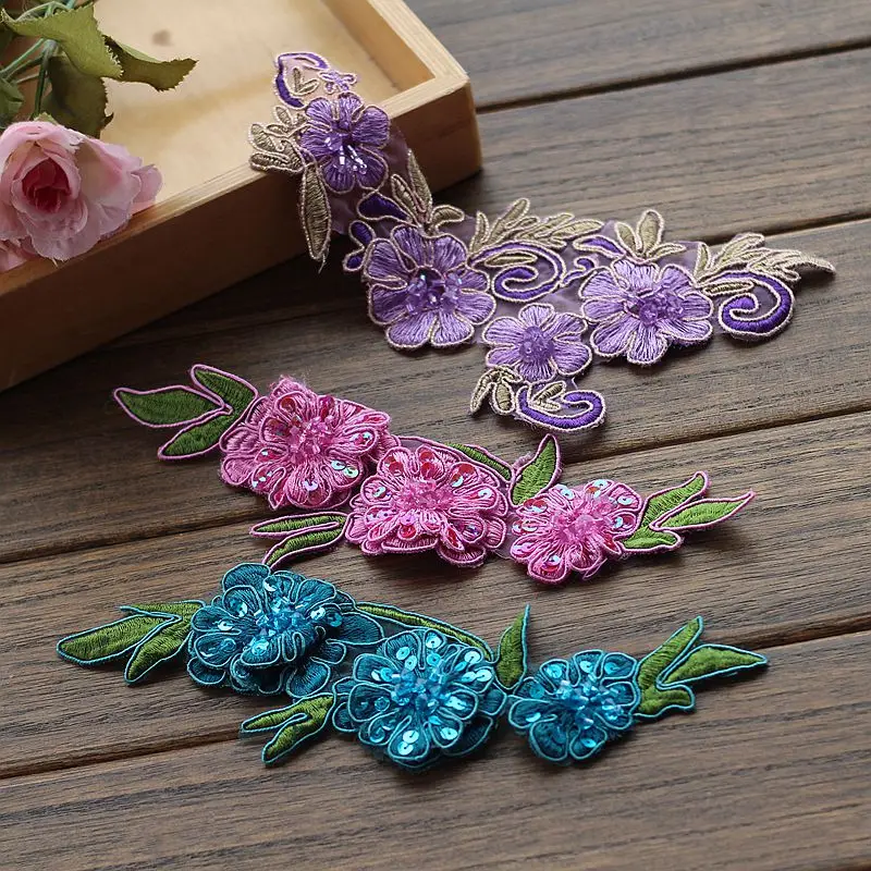 

Free shipping (5piece/lot) DIY New Arrival Beautiful Wedding Dress Decorated 3D Organza Flower Applique Sew On Lace Patches
