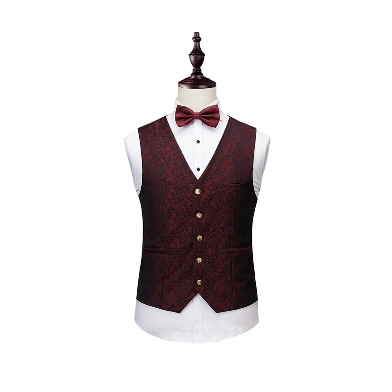 2018 Men Suit Men Single Breasted Wine Red Tuxedo Grooms Stylish Floral Print Wedding Suits for Men Designers with Pants 3 Pcs