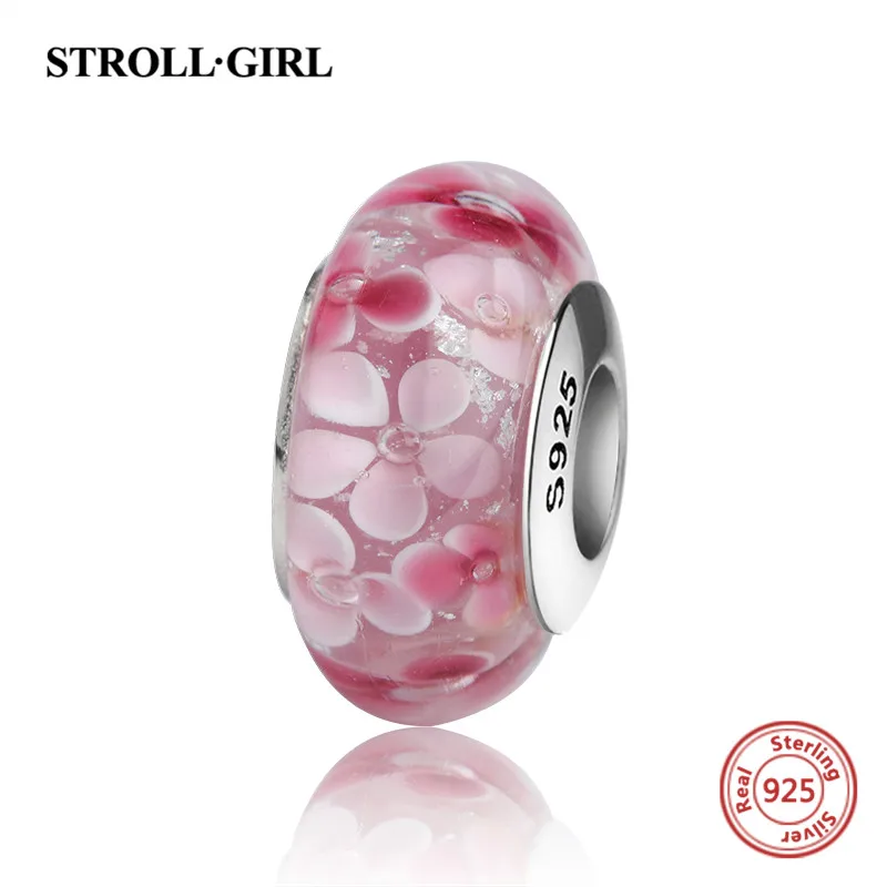 StrollGirl red color Murano glass beads 925 sterling silver diy charms fit authentic pandora bracelet jewelry making women gifts