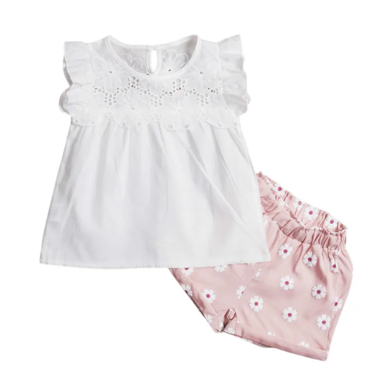 

Fashion Kids Baby Girls 2PCS Set Outfits Clothes Lace Tops+Floral Shorts Pants