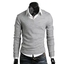 Мужской зимний теплый свитер с длинным рукавом из кроличьего меха, однотонный базовый пуловер с v-образным вырезом, топы, вязаная рубашка джемпер