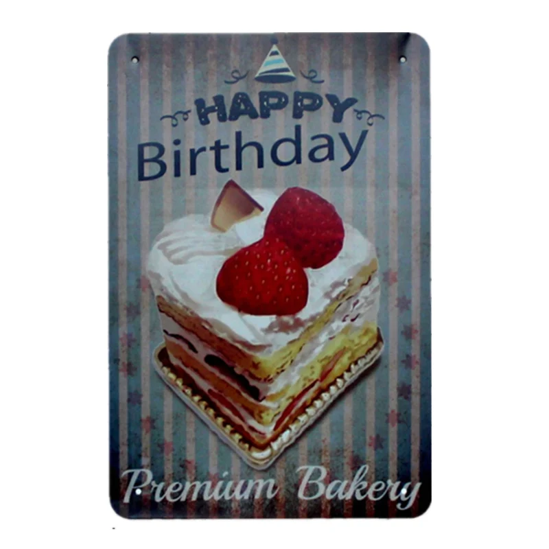 Happy Birthday Cake Delicious Bakery Food Metal Tin Signs For Bar