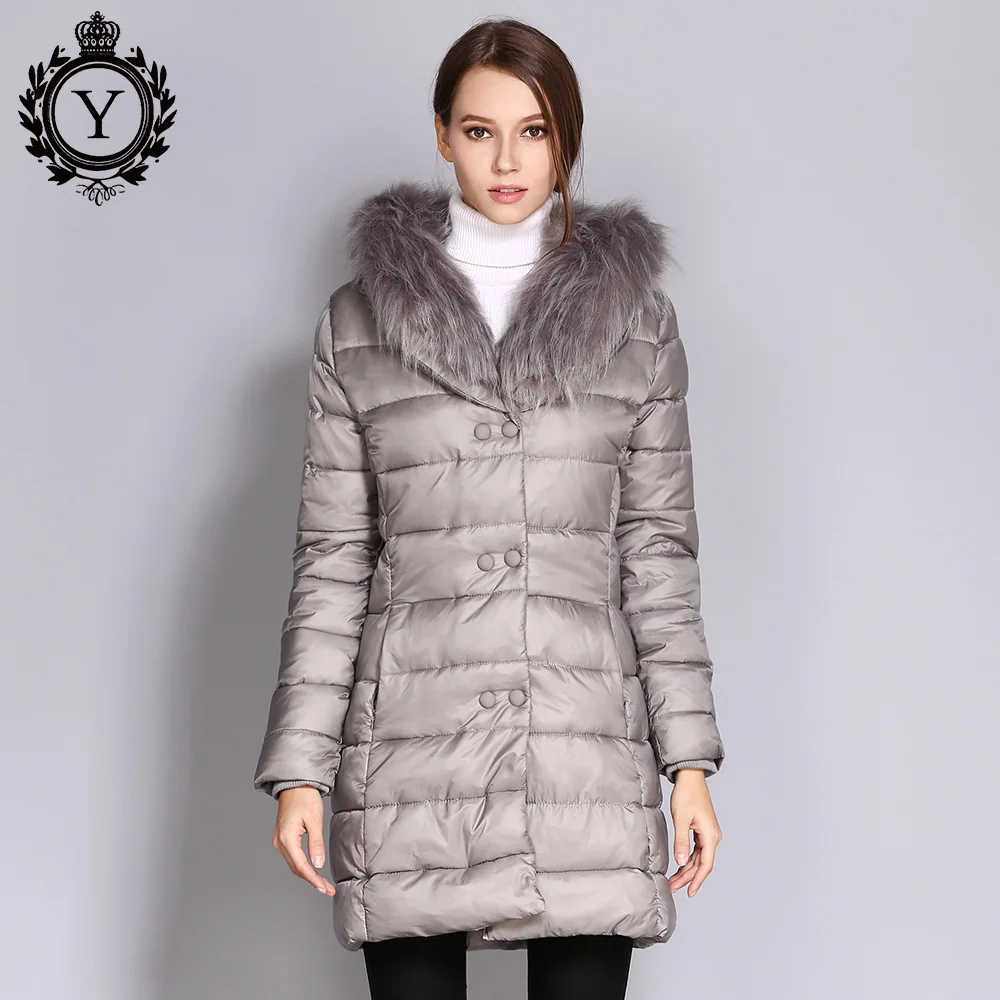 2018 New COUTUDI Winter Women Jacket Coat With Natural Rabbit Fur Collar Women Parkas Double Breasted Women Cotton Padded Jacket