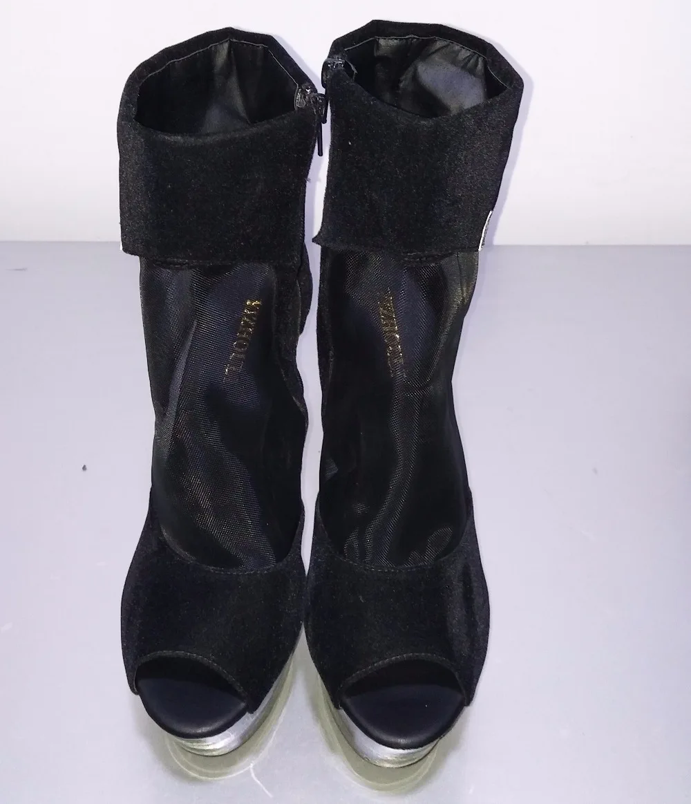 Professional custom large size 15cm high-heeled shoes, fish mouth mesh cloth material stage banquet performance high single shoe