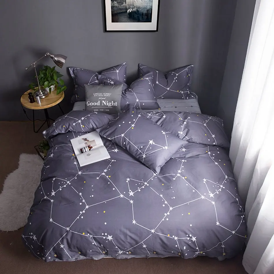 100 Cotton Stars Patern Duvet Cover Bedding Set With Decorative